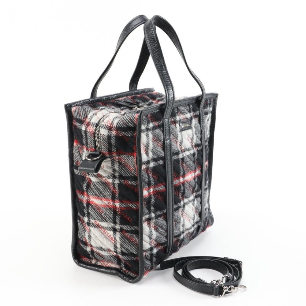 Balenciaga Bazar Convertible Lambswool Tartan Tote - Picture 2 of 7
